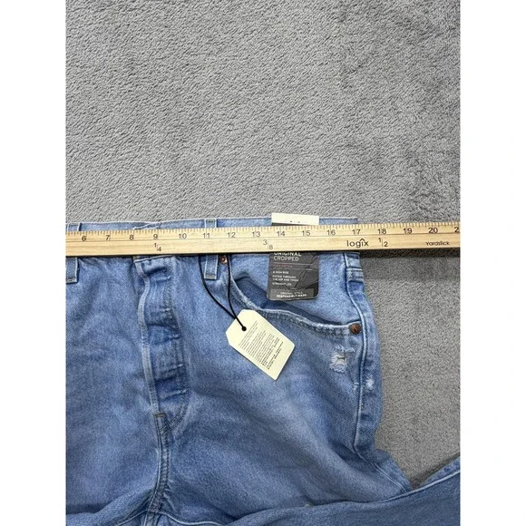 Levis 501‎ Jeans Womens Measured 34x28 Original Cropped Button Fly Distressed - Picture 5 of 9